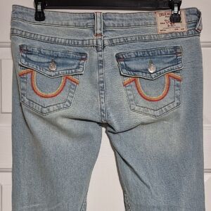 True Religion Denim Jeans Embroidery Women 32 Low Rise Flare